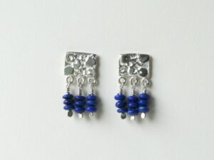 CHE55 Lapis Lazuli and Textured Silver Earrings